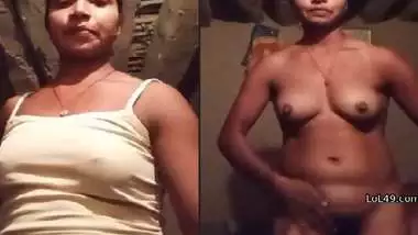 Village girl stripping and playing with bouncing boobs